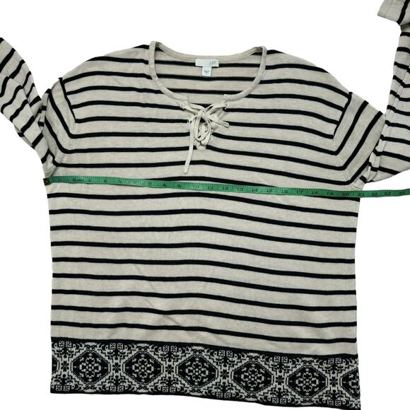 J.JILL Cream & Navy Blue Stripe Decorative Trim Knit Top Long Sleeve Size Small - Picture 8 of 10